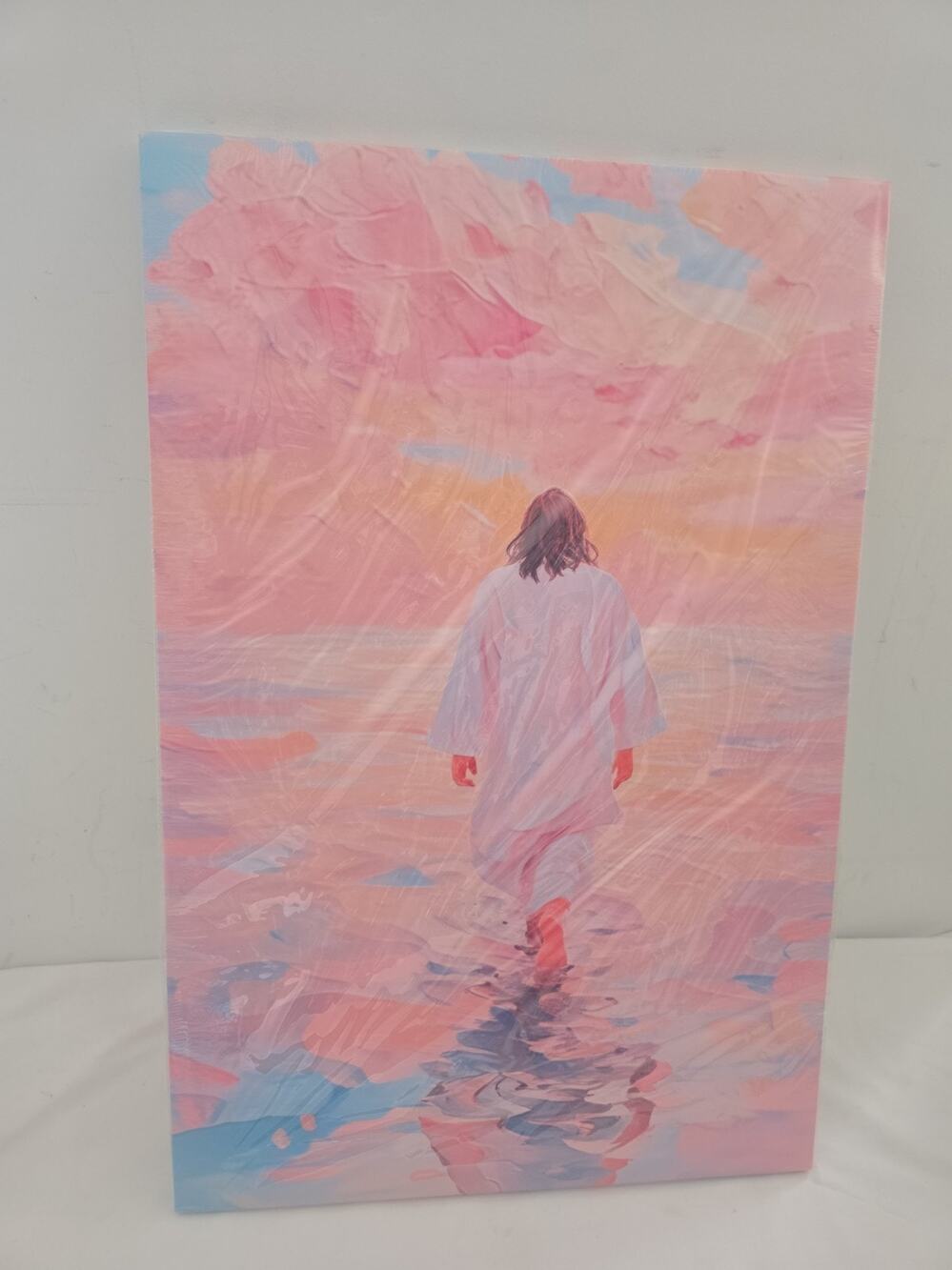 Jesus Wall Art Pink Jesus Walking On Water Wall Decor, Minimalist Religious S...